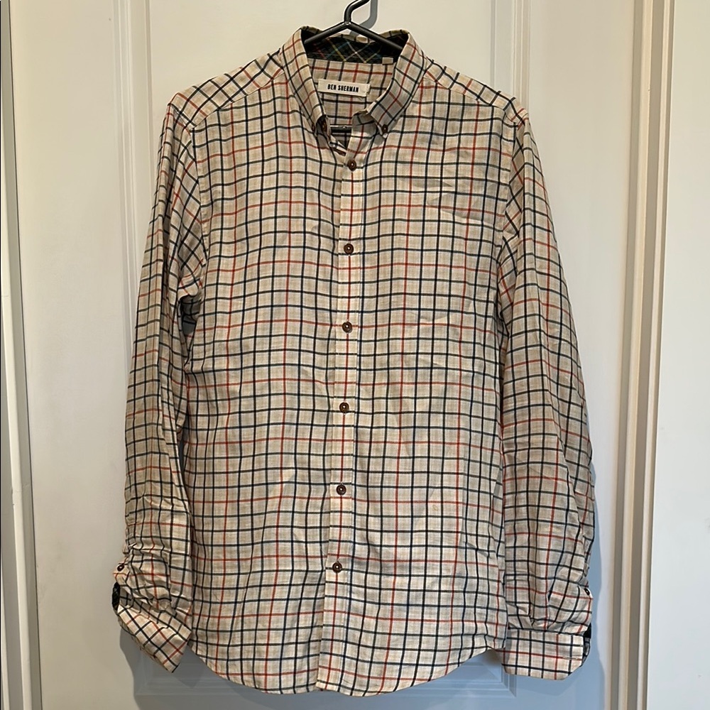 Ben Sherman Men's Checkered Shirt - Cream and Red